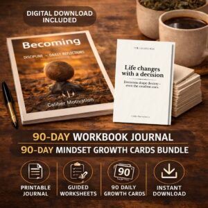 Becoming 90-Day Workbook Journal and Mindset Growth Cards Bundle – Digital and Printable