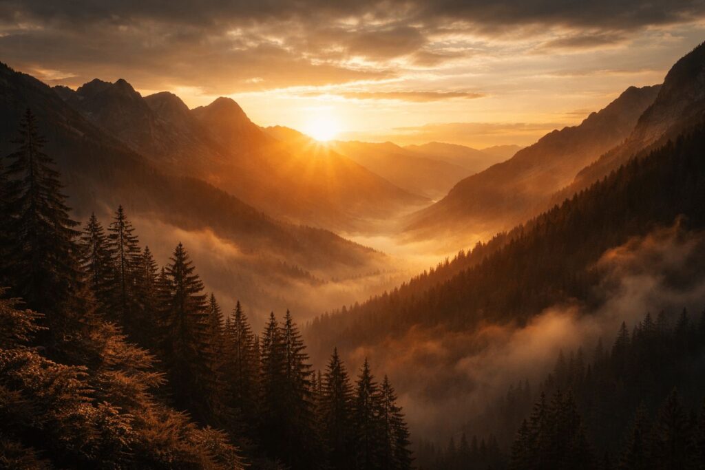 Caliber Motivation about us page hero image showing a misty mountain sunrise representing the journey of discipline.