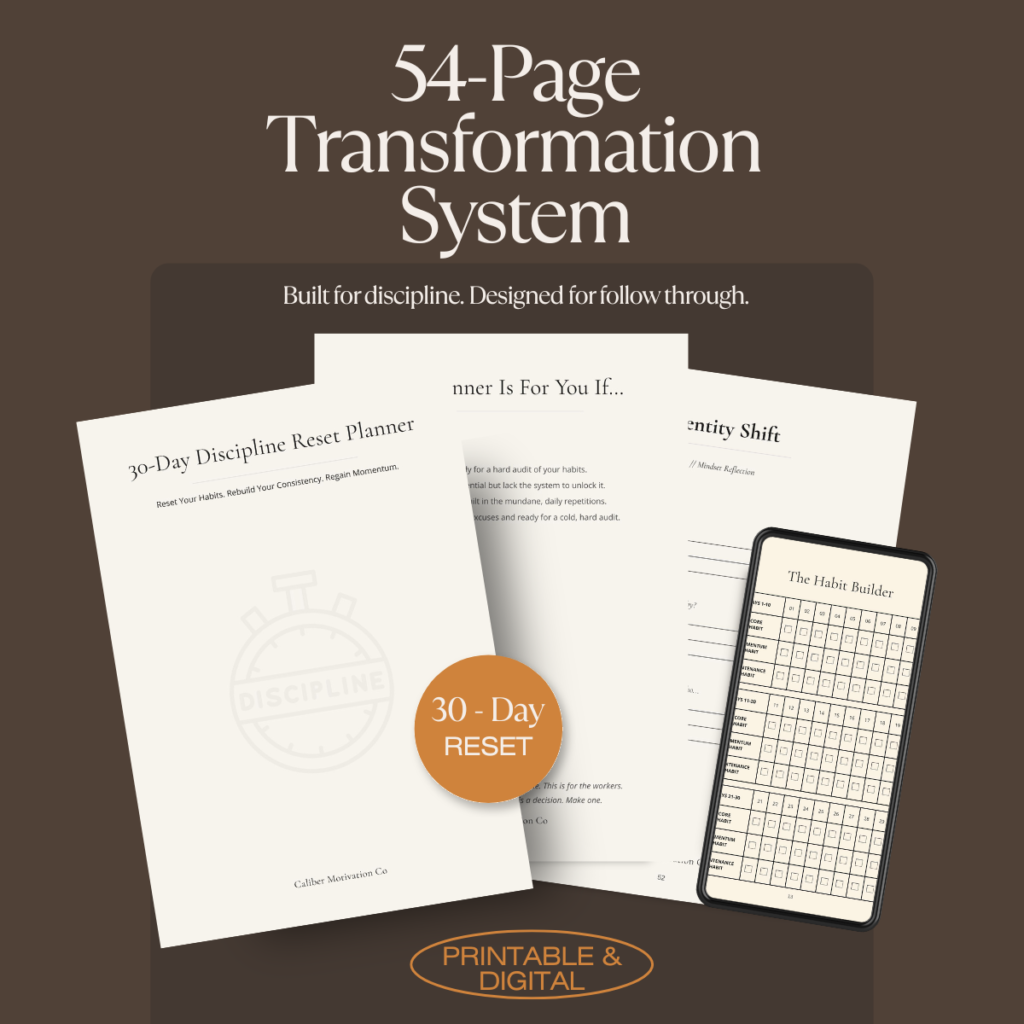 30-Day Discipline Reset Planner: 54-page digital and printable transformation system by Caliber Motivation Co.