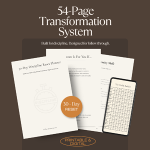 30-Day Discipline Reset Planner: 54-page digital and printable transformation system by Caliber Motivation Co.