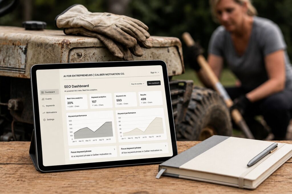 AI for entrepreneurs featured image showing manual labor contrasted with AI business leverage and digital productivity tools