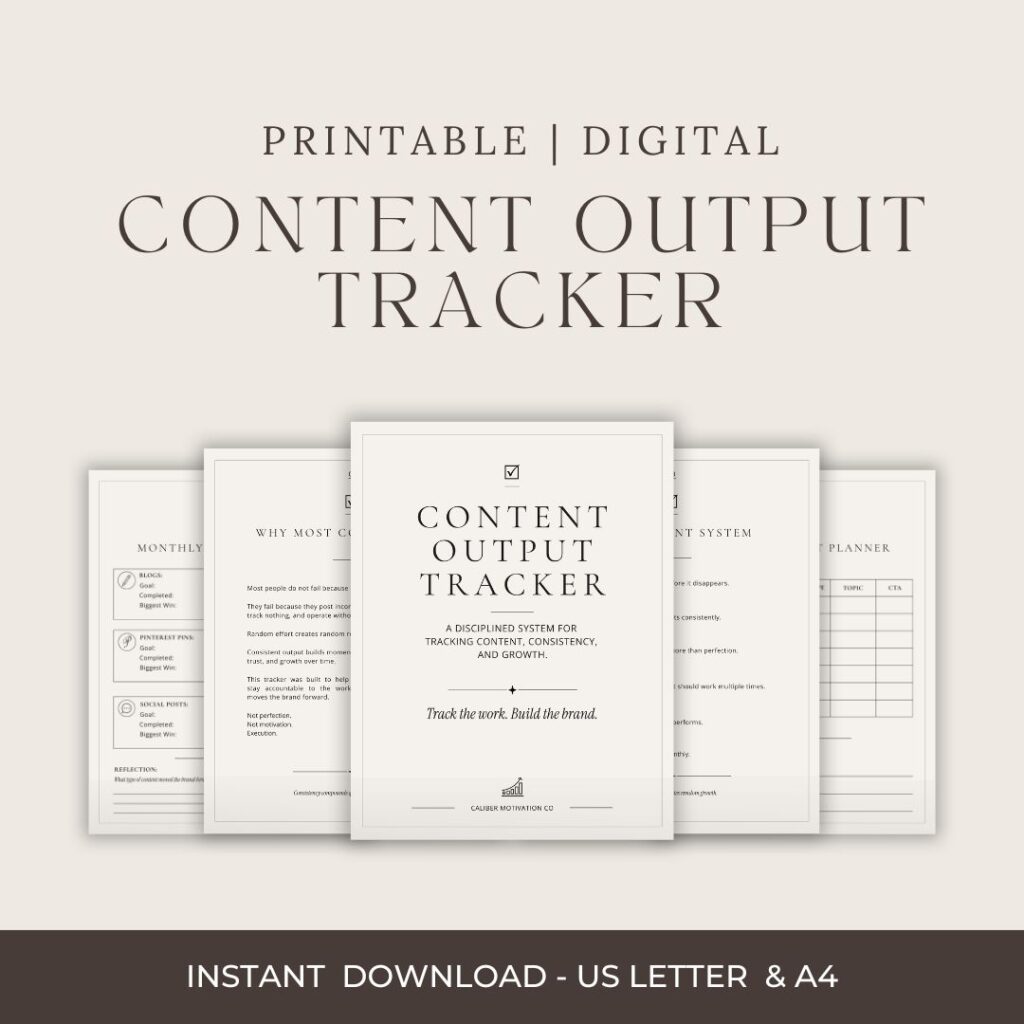 Content Output Tracker printable and digital planner for content creators, bloggers, and entrepreneurs