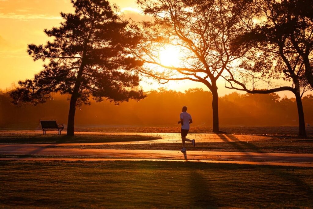 Lone runner at sunrise for an article featuring 21 powerful David Goggins quotes