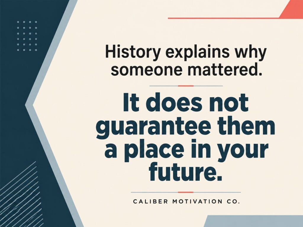Choose better friends quote graphic explaining that shared history does not guarantee someone a place in your future.