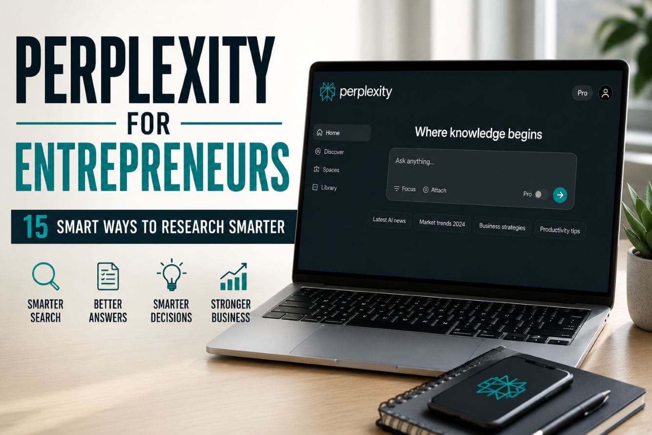 Perplexity for entrepreneurs showing 15 smart ways to research smarter
