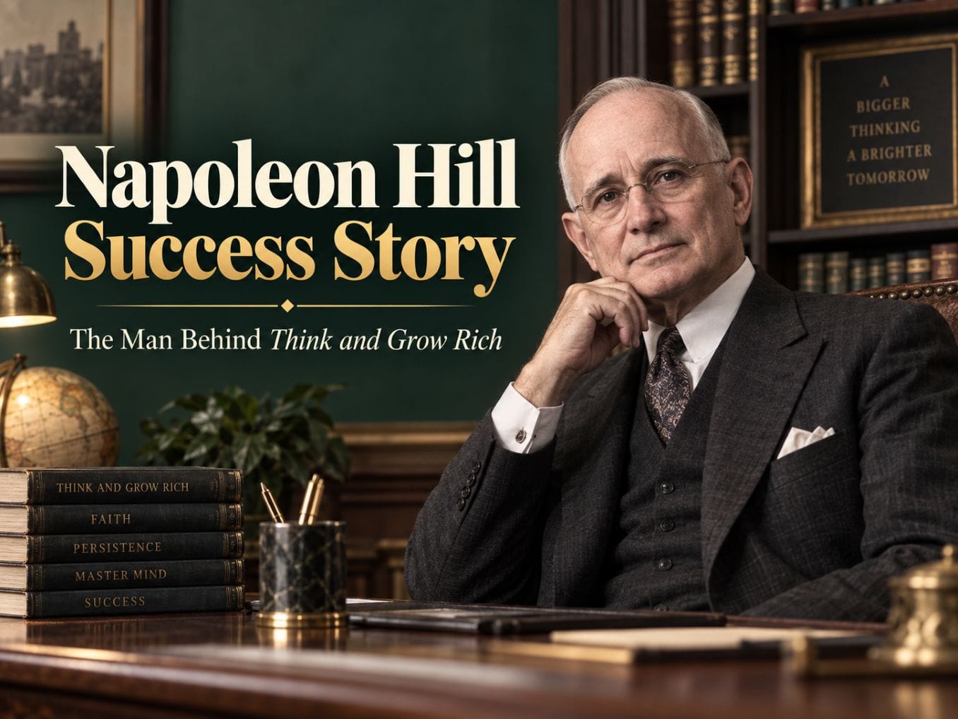 Napoleon Hill portrait featured image for a blog post about his success story, persistence, and legacy