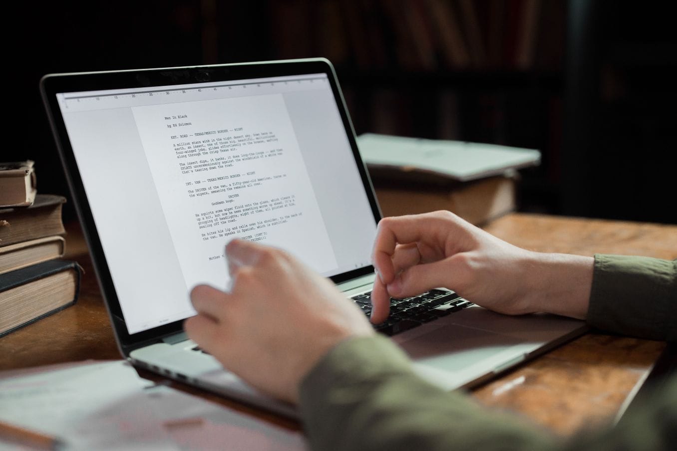 AI content editing on a laptop refining written content for publication