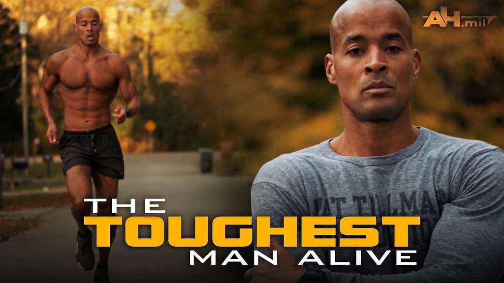 David Goggins Success Story featuring the former Navy SEAL in The Toughest Man Alive graphic.
