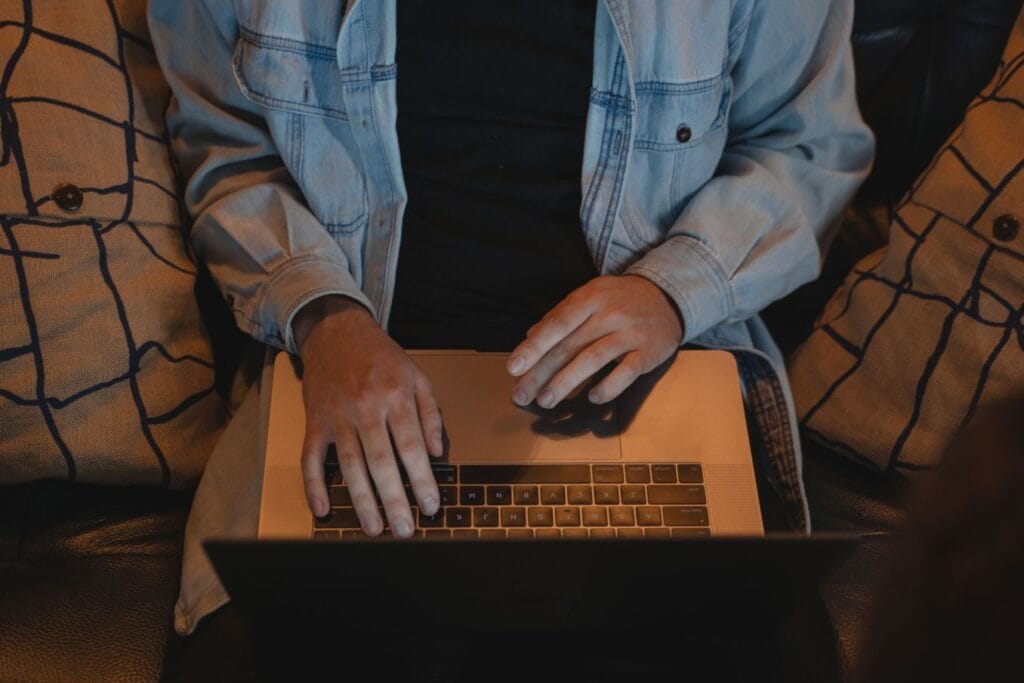 AI content editor researching and reaching out to potential clients from a home office