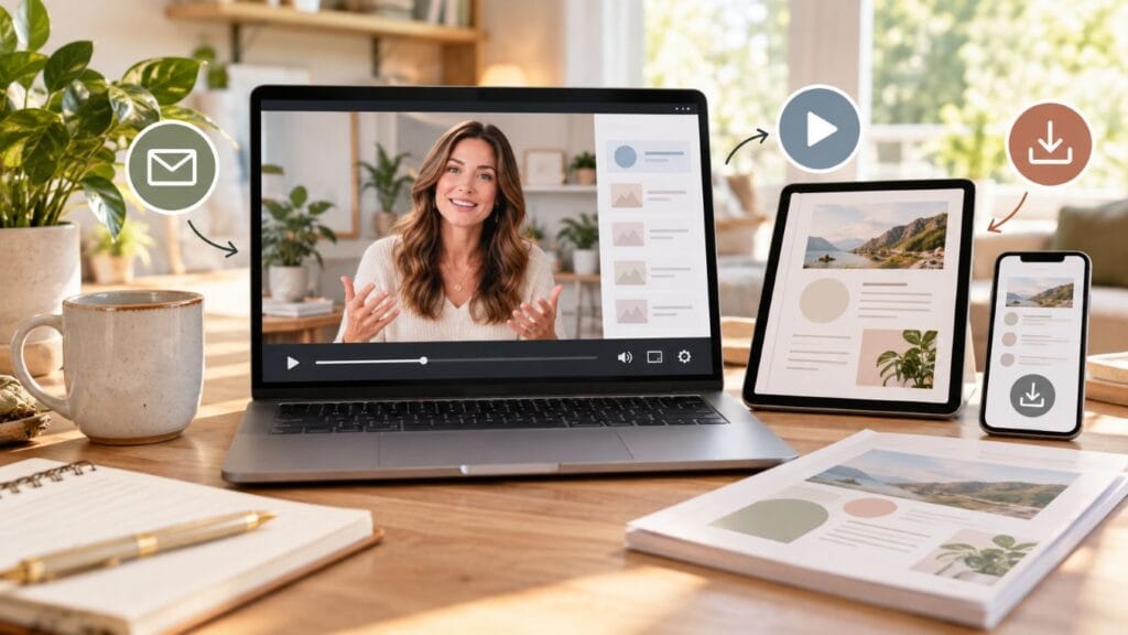 Entrepreneur using Synthesia for entrepreneurs to turn a lead magnet into a video resource for subscribers.