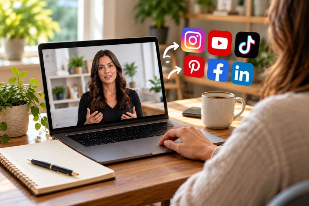 Entrepreneur using Synthesia for entrepreneurs to turn written content into an AI video for social media.